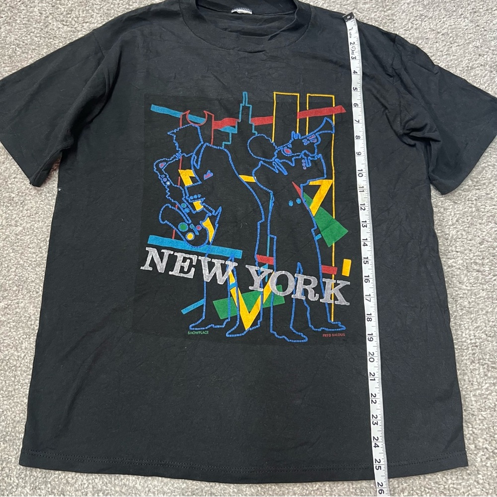 Vintage New York Shirt Adult Medium? Black Jazz Graphic SHOWPLACE FRED BALDUS 80 - Picture 3 of 10